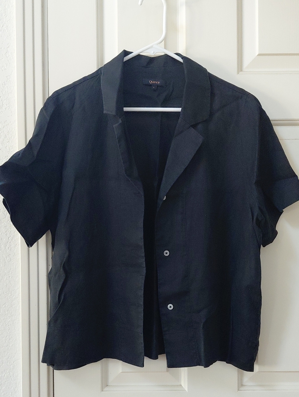 NWOT Quince Black Short-Sleeve Button-Down Shirt L